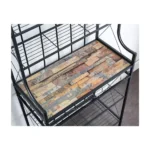 5-Tier Black Metal Bakers Rack Kitchen Storage Shelf – Wooden & Faux Stone Laminate Shelves – Floor Standing Organizer