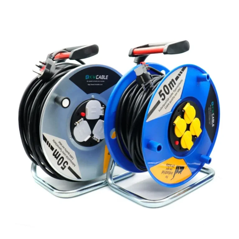 KM 50metre Cable Heavy Duty Extension Reel – Industrial Cable Drum with 4 Sockets, Thermal Circuit Breaker