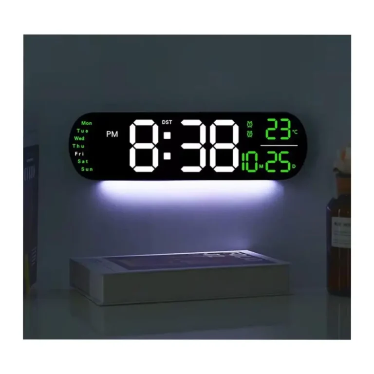 LED Digital Wall Clock – Large LED Display with Time, Date, Day, Temperature & Humidity Monitor, Dual Alarm