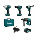Makita 4-in-1 Cordless Power Tool Combo Kit – Drill Driver, Impact Driver, Angle Grinder & Rotary Hammer with 4 Batteries