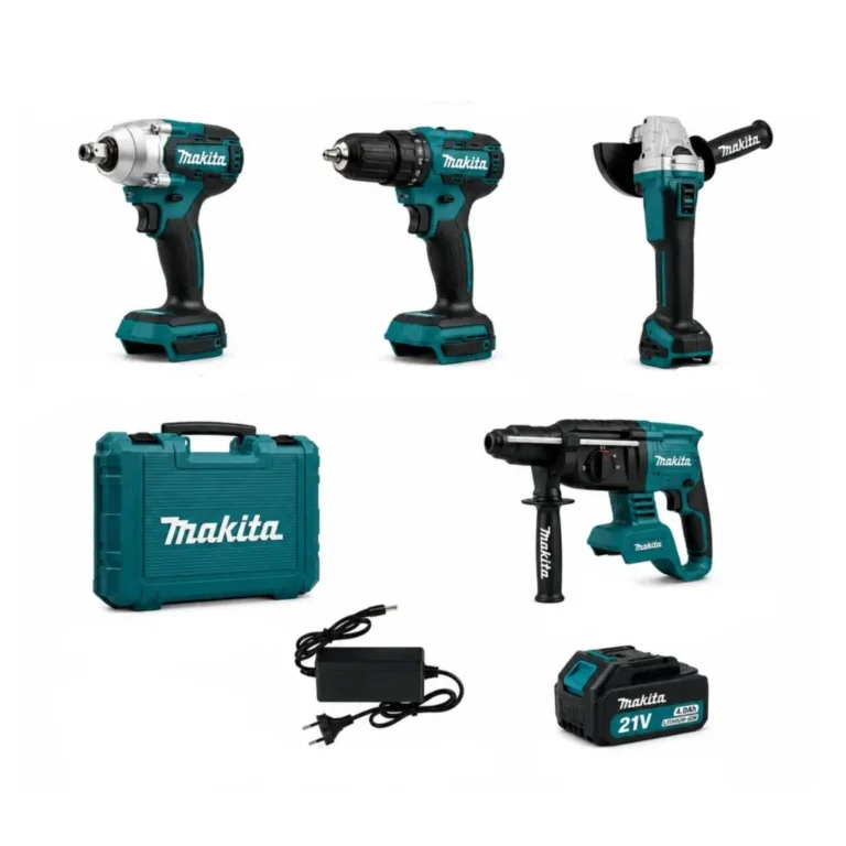 Makita 4-in-1 Cordless Power Tool Combo Kit – Drill Driver, Impact Driver, Angle Grinder & Rotary Hammer with 4 Batteries