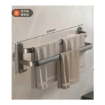 2-Tier Aluminium Wall-Mounted Towel Rack with Hooks – No-Drill Waterproof Rustproof Bathroom Storage Shelf