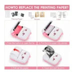 Portable Mini Thermal Printer – Bluetooth Wireless Sticker & Note Printer – White & Pink