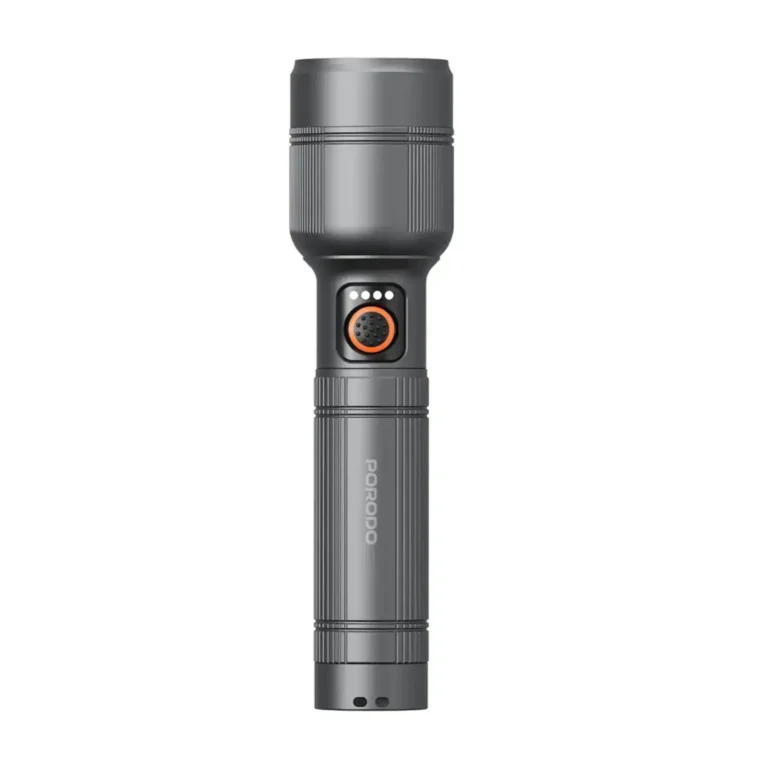 Porodo Lifestyle Lumalite 1200 Rechargeable Flashlight – 1200 Lumens, 500m Range, IPX5 Waterproof – Gray