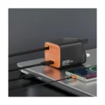 Porodo Tezpatro 65W GaN Fast Charger with Retractable USB-C Cable – Black/Orange