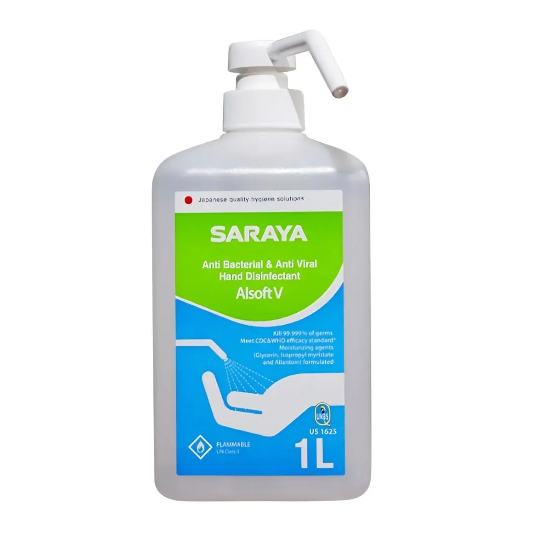 Saraya Alsoft V 1Litre Anti-Bacterial & Anti-Viral Hand Sanitizer Disinfectant – Fast Acting Alcohol Hand Sanitizer