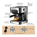 Sonashi SCM-4964 All-in-One Espresso & Cappuccino Coffee Machine – 15 Bar , 1.6L Tank, Touch Control, 850W