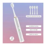 Rechargeable Toothbrush with 4 Brush Heads & Travel Box – IPX7 Waterproof, 6 Cleaning Modes, Smart Timer