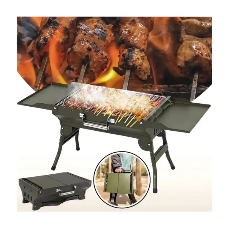 Foldable Camping BBQ Grill – Portable Charcoal Grill with Side Shelves