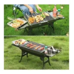 Foldable Camping BBQ Grill – Portable Charcoal Grill with Side Shelves