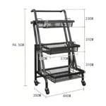 Trolley Stall Parallel 3 Tier Folding Portable Shelf Floor Kitchen Multifunction Storage Rack