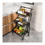 Trolley Stall Parallel 3 Tier Folding Portable Shelf Floor Kitchen Multifunction Storage Rack