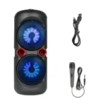 CTC CT-421 Double 4.1-Inch Trolley Portable Bluetooth Speaker 6000W Wired Microphone & Rechargeable Battery – Black