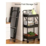 Serving Trolley Folding Storage Cart – 3 Tier Mobile Kitchen & Bathroom Organizer