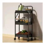 Serving Trolley Folding Storage Cart – 3 Tier Mobile Kitchen & Bathroom Organizer