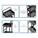Serving Trolley Folding Storage Cart – 3 Tier Mobile Kitchen & Bathroom Organizer