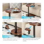 C-Shaped Side Table with Wheels – Mobile Sofa End Table, Slide-Under Couch Table, TV Tray & Laptop Table