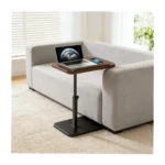 360° Rotating C-Shaped Side Flip Table – Height Adjustable 45–80cm, Swivel & Tilting Wooden Top