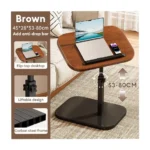 360° Rotating C-Shaped Side Flip Table – Height Adjustable 45–80cm, Swivel & Tilting Wooden Top