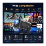 MA500 Smart Portable Projector – Android 12, Native 1080P HD, 2GB RAM + 16GB ROM, Wi-Fi 6, Bluetooth 5.2, 4K