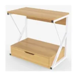 2-Tier Microwave Oven Stand with Storage Drawer – Wooden Kitchen Organizer Rack with Metal Frame