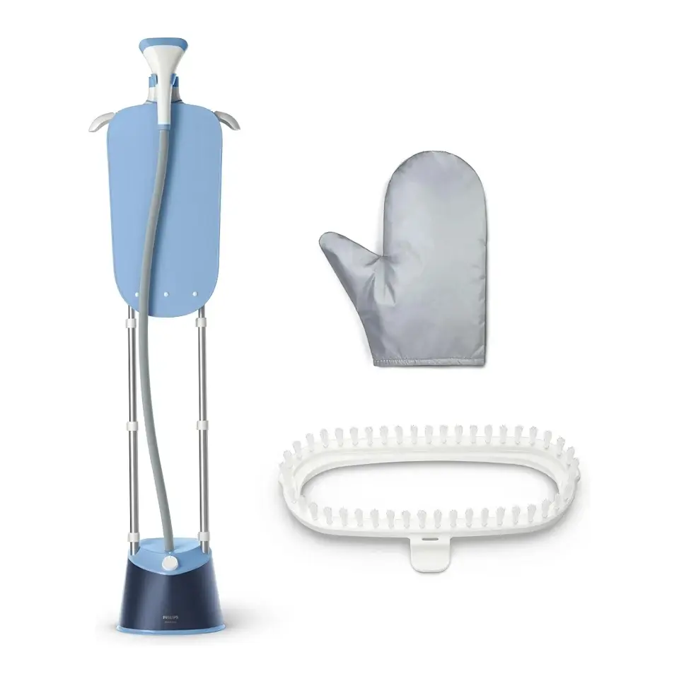 Panasonic blue steamer1 Philips 1000 Series Standing Garment Steamer 1600–1800W – 1.8L Removable Water Tank, Integrated Ironing Board