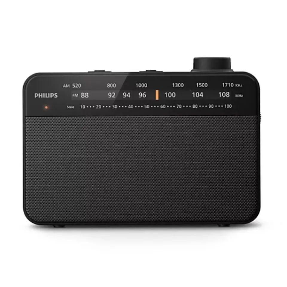 Philips black radio1 Philips TAR2509/10 Portable FM/AM Analogue Radio – AC & Battery Powered, 3.5" Speaker, Tone Control