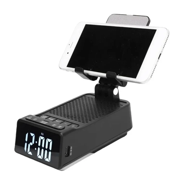 Phone Stand with Bluetooth Speaker, Wireless Charger & Alarm Clock