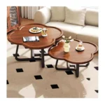 Set of 2 Modern Clover Design Side Tables – Walnut Finish