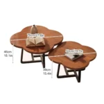 Set of 2 Modern Clover Design Side Tables – Walnut Finish