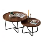 Set of 2 Nesting Coffee Tables – Wooden Round Tray Side Tables