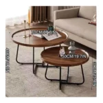 Set of 2 Nesting Coffee Tables – Wooden Round Tray Side Tables
