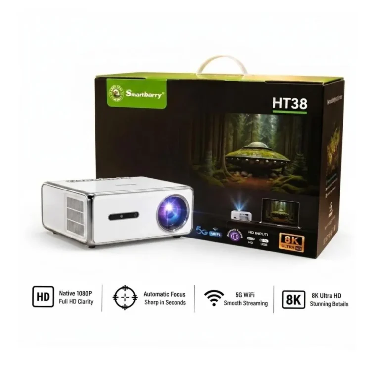 Smartbarry HT38 Smart Projector – Android 9.0, Native 1080P Full HD, Auto Focus, Auto Keystone, 5G Wi-Fi