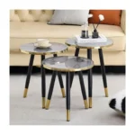 Luxury Black & Gold 3-Piece Nesting Coffee Table Set – Modern Marble Top Side Tables