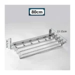 Wall-Mounted Retractable Clothes Drying Rack – 80cm, Folding Laundry Airer with Towel Bar, Silver