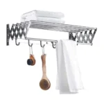Wall-Mounted Retractable Clothes Drying Rack – 80cm, Folding Laundry Airer with Towel Bar, Silver