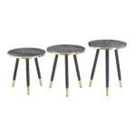 Luxury Black & Gold 3-Piece Nesting Coffee Table Set – Modern Marble Top Side Tables