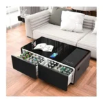 Smart Coffee Table with 135L Dual-Zone Built-in Refrigerator, 20W × 2 Bluetooth 5.0 Stereo Speakers, 15W Wireless Charging, RGB Lighting, USB & Type-C Ports, Dual AC Outlets