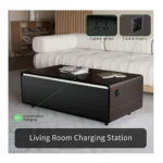 Smart Coffee Table with 135L Dual-Zone Built-in Refrigerator, 20W × 2 Bluetooth 5.0 Stereo Speakers, 15W Wireless Charging, RGB Lighting, USB & Type-C Ports, Dual AC Outlets
