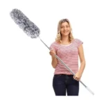 Microfiber Feather Duster Extendable – 100-Inch Telescopic Stainless Steel Pole, 15-Inch Bendable 90° Head, Washable Dusting Tool – Gray