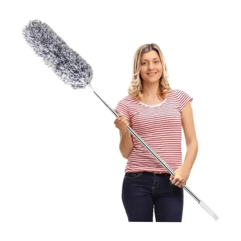 Microfiber Feather Duster Extendable – 100-Inch Telescopic Stainless Steel Pole, 15-Inch Bendable 90° Head, Washable Dusting Tool – Gray