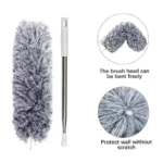 Microfiber Feather Duster Extendable – 100-Inch Telescopic Stainless Steel Pole, 15-Inch Bendable 90° Head, Washable Dusting Tool – Gray