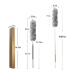 Microfiber Feather Duster Extendable – 100-Inch Telescopic Stainless Steel Pole, 15-Inch Bendable 90° Head, Washable Dusting Tool – Gray