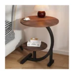 Modern Round 2 Tier Coffee Table with Storage – Small Sofa Side Table with Wooden Top