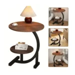 Modern Round 2 Tier Coffee Table with Storage – Small Sofa Side Table with Wooden Top