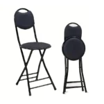 Portable Folding Stool with Backrest – 200kg Capacity, Non-Slip Feet, Black