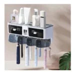Wall Mounted Toothbrush Holder Rack with Cups Storage Drawer – Bathroom Organizer Shelf with Strong Suction Mount, Plastic Toothbrush Stand