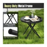 Folding Garden & Balcony Table – 60 cm Round Tempered Glass Top Table , Portable Outdoor Side Table