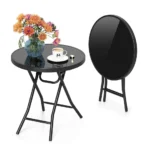 Folding Garden & Balcony Table – 60 cm Round Tempered Glass Top Table , Portable Outdoor Side Table