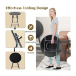 Folding Garden & Balcony Table – 60 cm Round Tempered Glass Top Table , Portable Outdoor Side Table